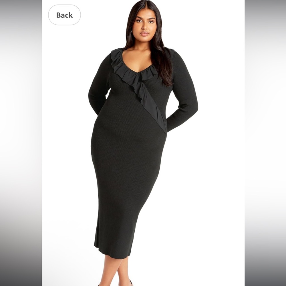 City Chic Black Asymmetrical Ruffled Bodycon Dress - Picture 5 of 7